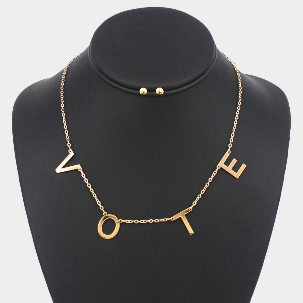 Gold VOTE Word Simple Pendant Necklace Chain Set